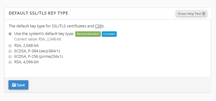 Default SSL TLS key type