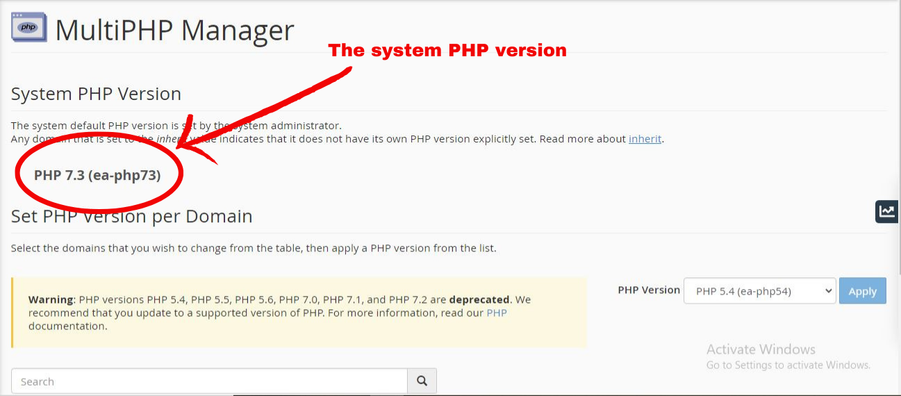 system php version