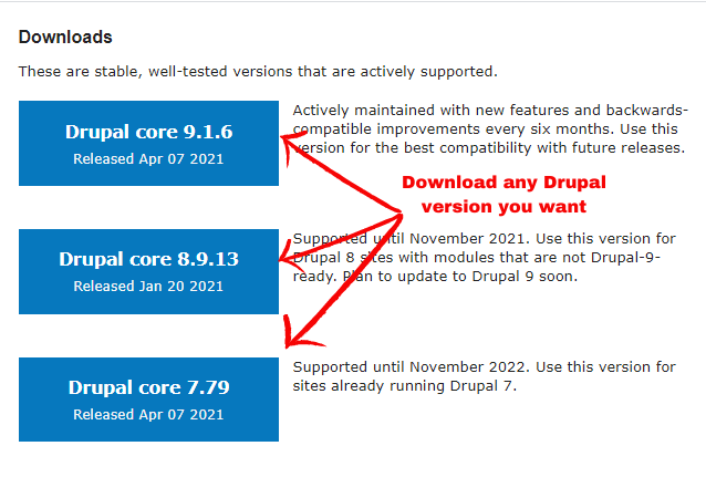 download any drupal version you want