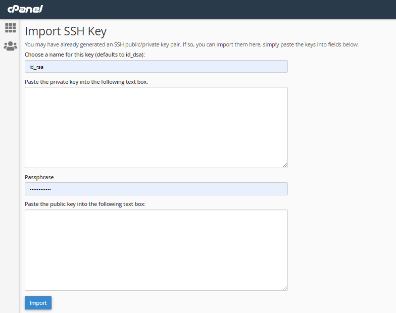 import keys in SSH Access