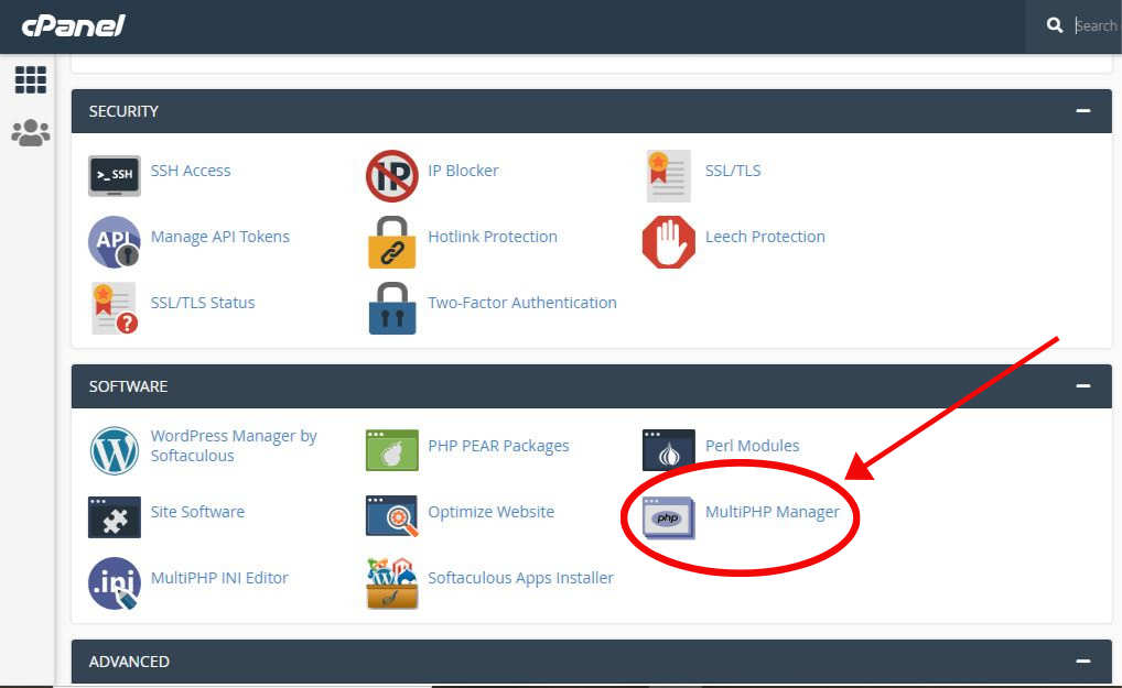 cpanel multiphp manager
