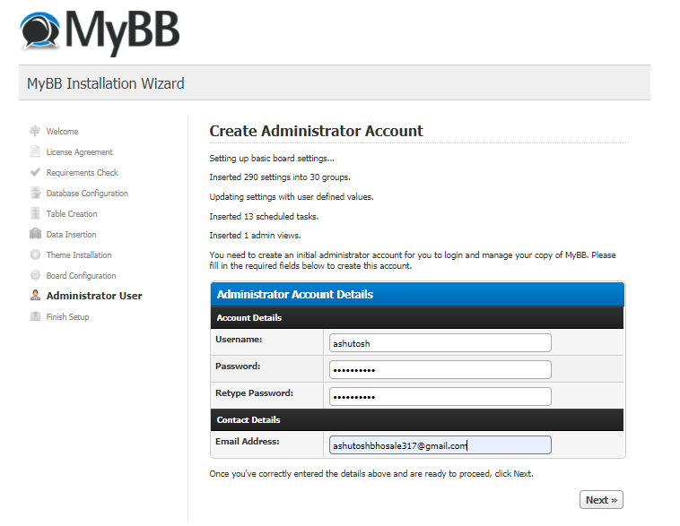 mybb administrator account creation