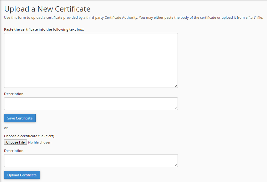 upload a new certificate in ssl/tls