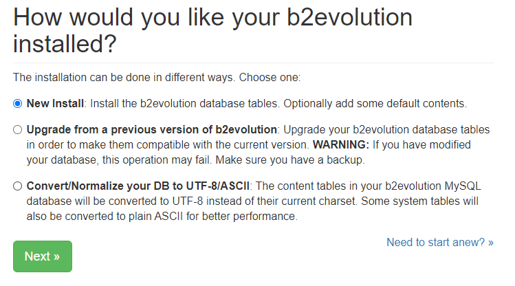 click on next to install b2evolution