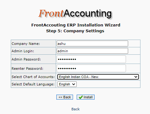 company setting of frontaccounting