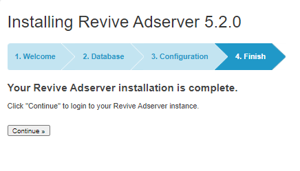 revive adserver installation finish