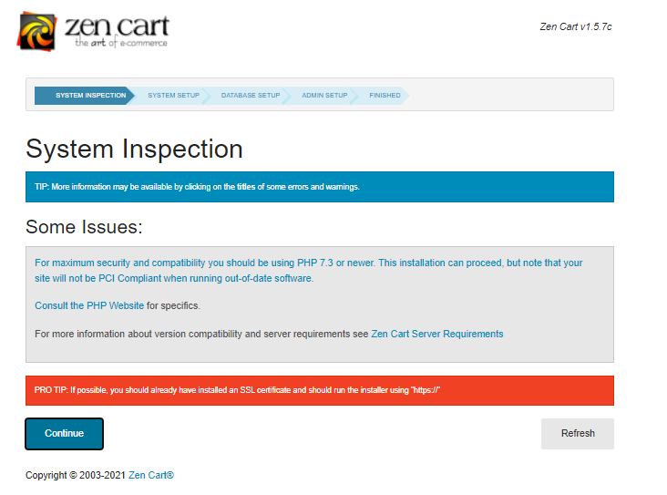 system inspection by zencart