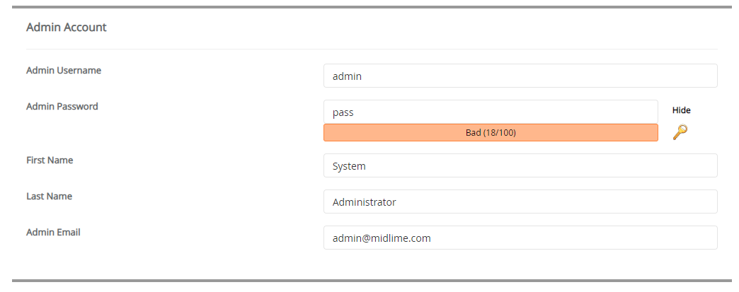 admin account setup of form tools