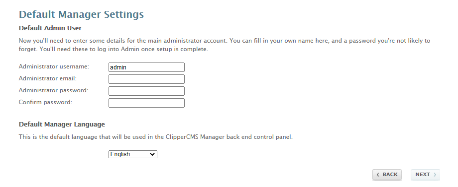 admin manager setting of clippercms