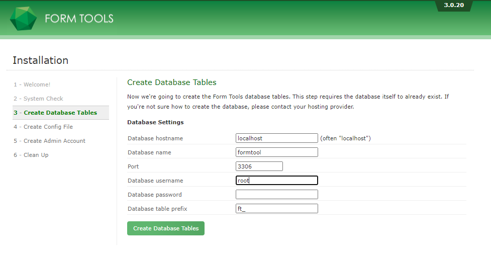 dataabase creation of form tool