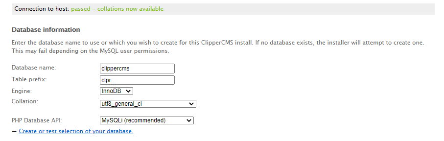 database name for clippercms