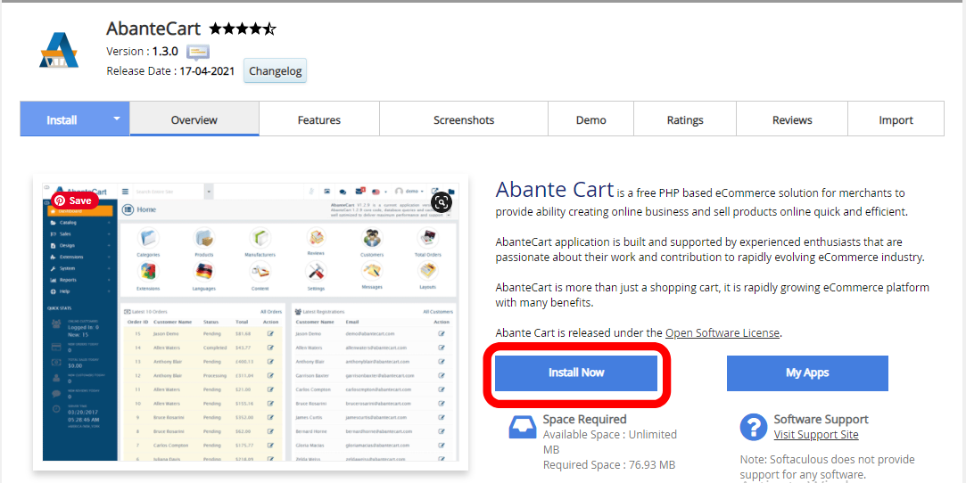 install abantecart using softaculous app installer