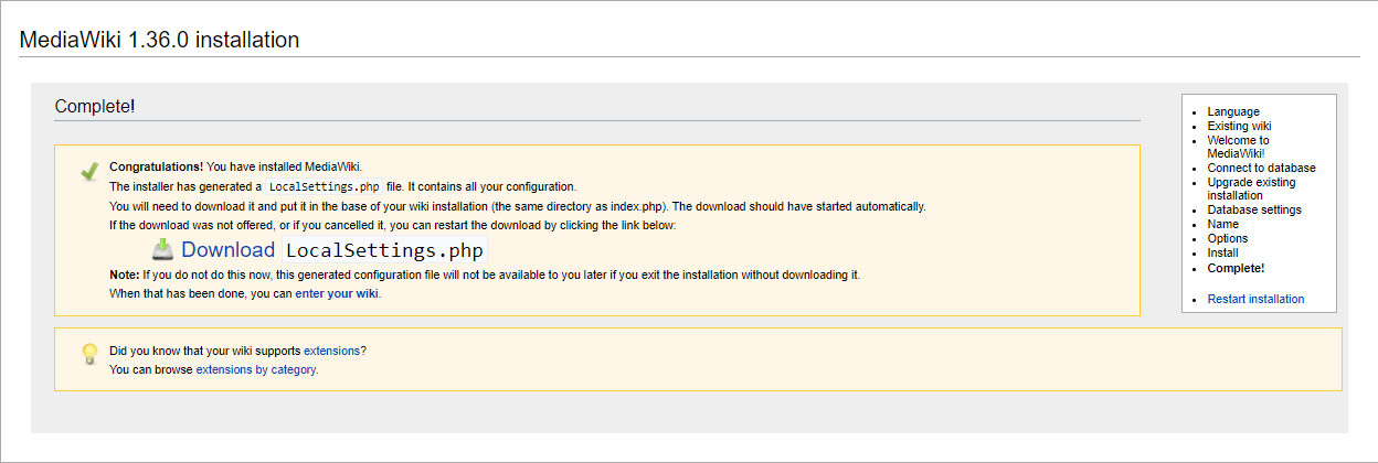 installation of mediawiki is completed