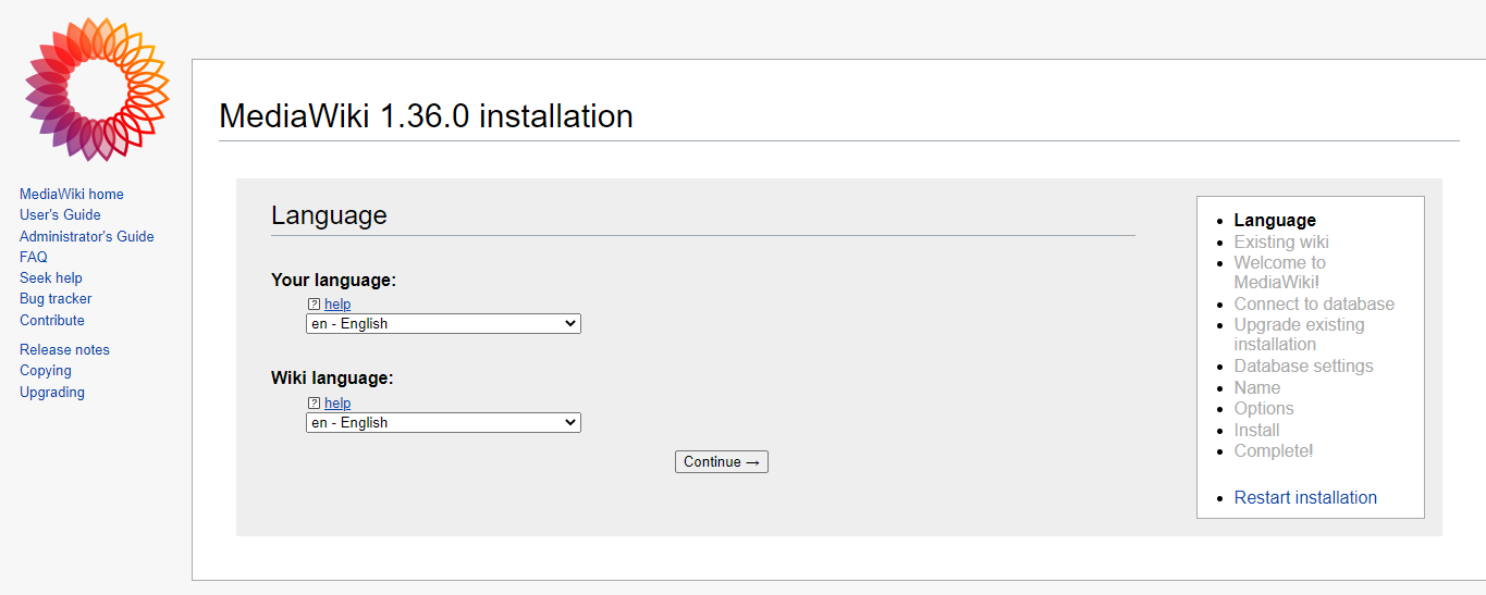laguage for installation of mediawiki
