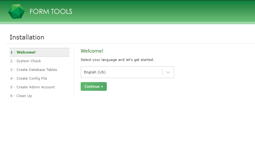 welcome window from the form tools