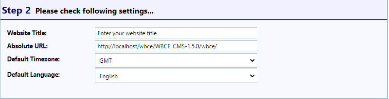 select website setting to install wbce cms