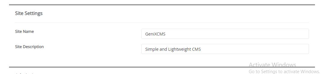 site settings of genixcms1